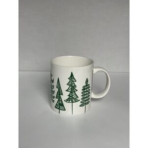 Starbucks Pine Trees Green White Coffee Mug Cup 2015 Christmas 12 FL oz